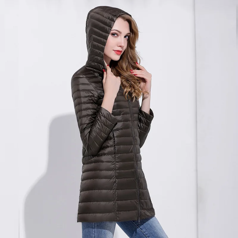 

Long Down jacket women winter hooded jacket Ultra light 100% duck down coat portable overcoat warm outwear manteau femme hiver