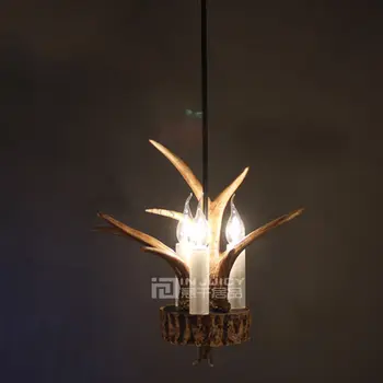 

Loft Retro Vintage Industrial Resin Antler Wood Pendant Lights Fixtures E27 Led Iron Pendant Lamp Home Corridor Droplight Gift