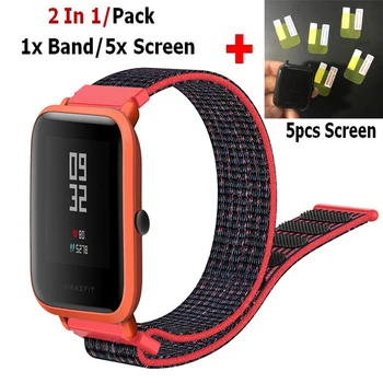 

2In1 Nylon Smart Band for Xiaomi Huami Amazfit Bip Screen Protective film Replace Watchband Strap for Huami Amazfit Bip Bracelet