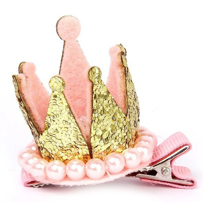 HHFF 1 x Cute Crown-Shape Alligator Clip Hair Barrette Clip Hairpin for Baby Girl's Birthday Party Gift(Gold Sequins