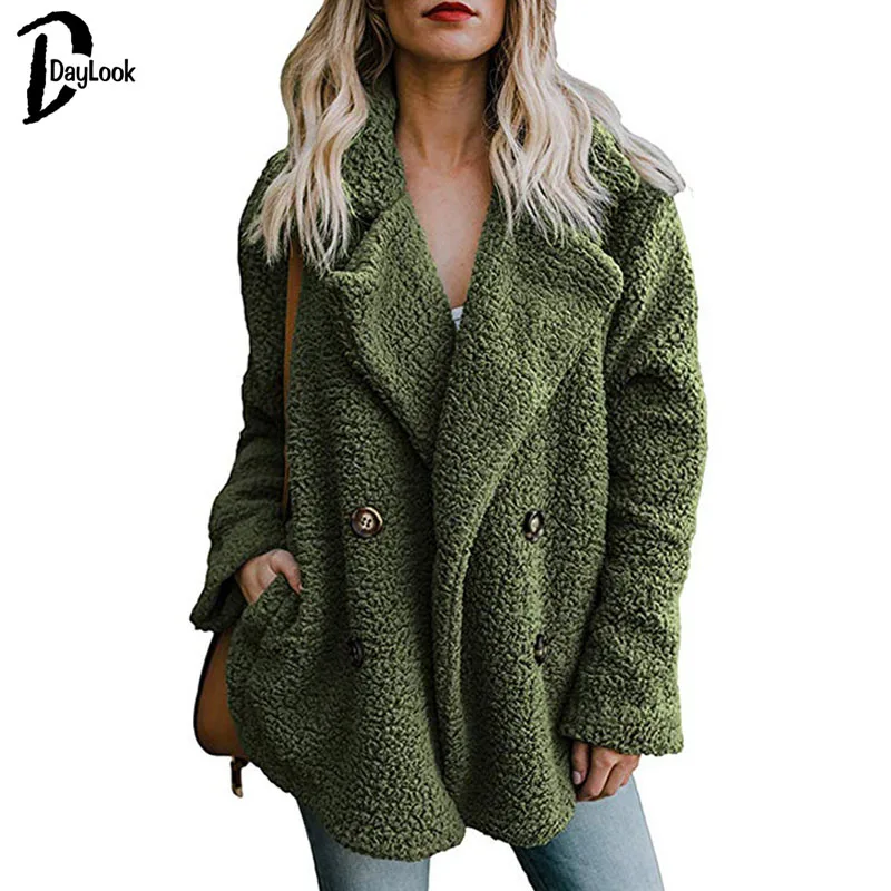 Daylook шерстяное пальто толстый искусственный мех Элегантные Свободные Теплые Для