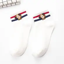 Японский Корейский стиль, Женские Жаккардовые короткие носки с круглым вырезом, милый мультяшный щенок, яркие цветные полосатые хлопковые носки в рубчик