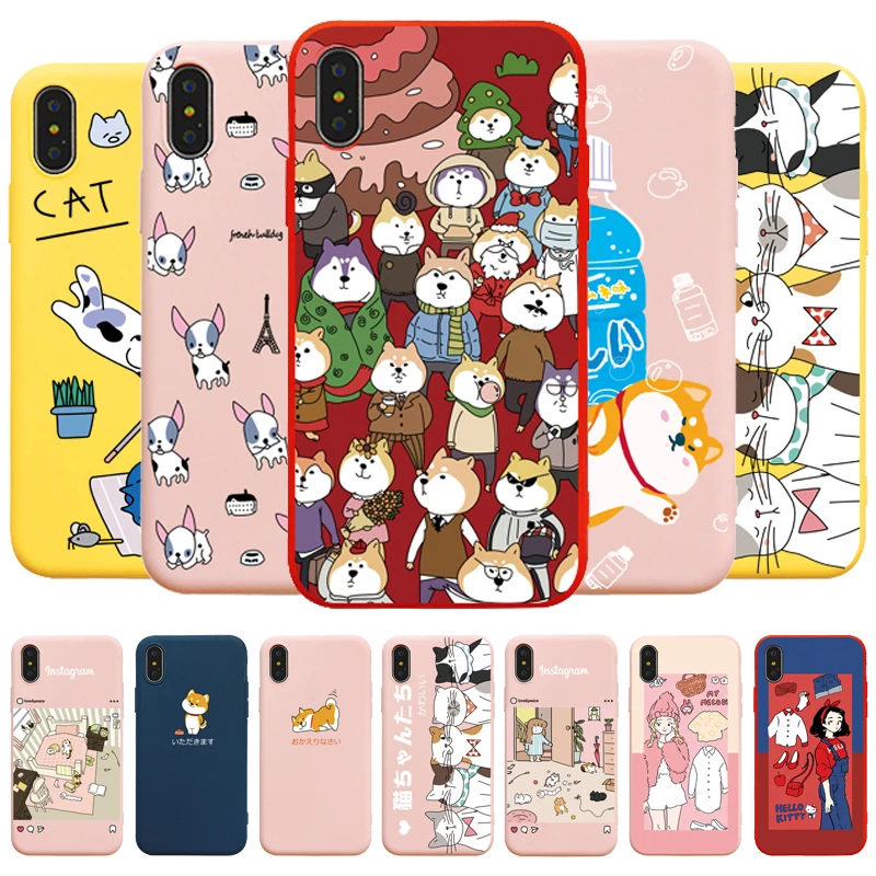 

Cute Cats Dogs Shiba Case for iPhone 6 6s 6plus 7 8 Plus Candy Color TPU Silicone Cases for iPhone X Xs Max Xr Coque Capa funda