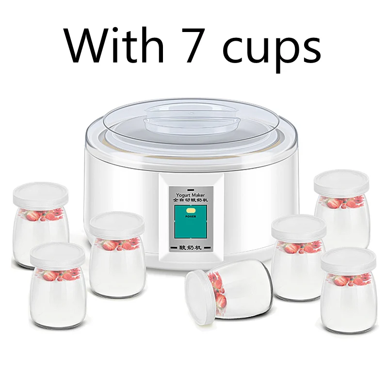 with 7 cups DMWD 1.5L Автоматическая Йогуртница с 7 баночками многофункциональный инструмент DIY нержавеющая сталь лайнер Natto рисовое вино мариновка йогурт машина - Цвет: with 7 cups