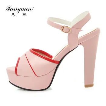 

Fanyuan 2018 Platform high heels Sandals Mixed Colors Peep Toe Shoes Women Buckle Strap Super High Heels 11.5 cm Summer Sandals