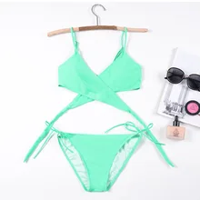 Женский однотонный бикини из двух частей купальник с поперечным Ремешком женский купальник Мягкий Бикини Набор купальников