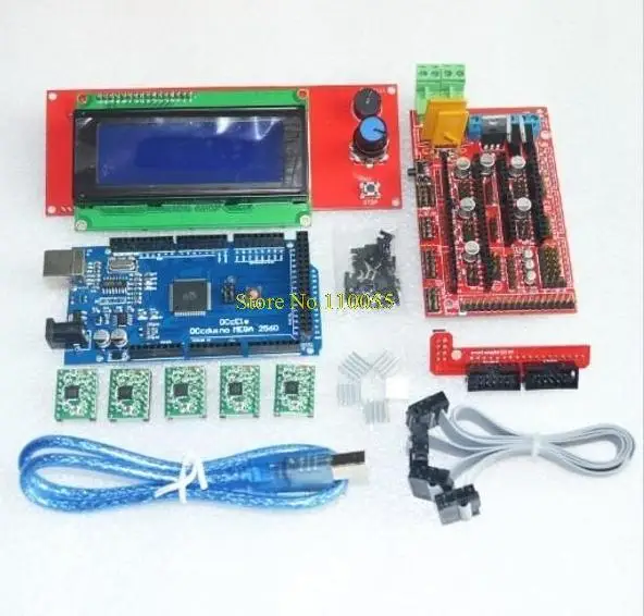 1pcs Mega 2560 R3 + 1pcs RAMPS 1.4 Controller + 5pcs A4988 Stepper Driver Module +1pcs 2004 controller for 3D Printer kit