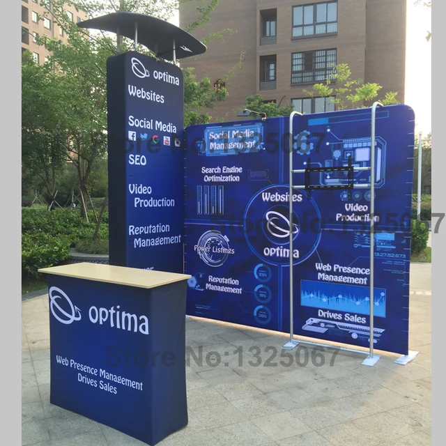 10ft Portable Custom Trade Show Display Kits Pop Up Stand Booth Exhibition With Podium LED Lights TV Bracket 10ft Portable Custom Trade Show Display Kits Pop Up Stand Booth Exhibition With Podium LED Lights TV Bracket
