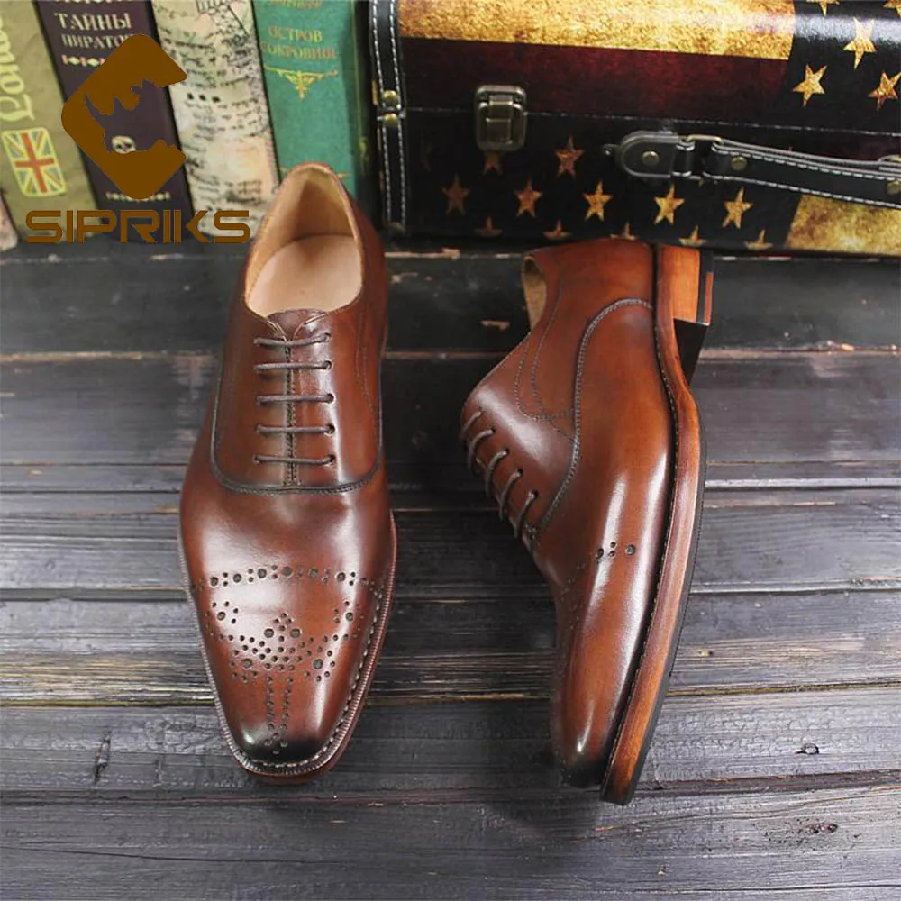 

Sipriks Imported Italian Genuine Calf Leather Black Brogues Shoes Vintage Mens Classic Oxfords Bespoke Sewing Welted Shoes 44 45