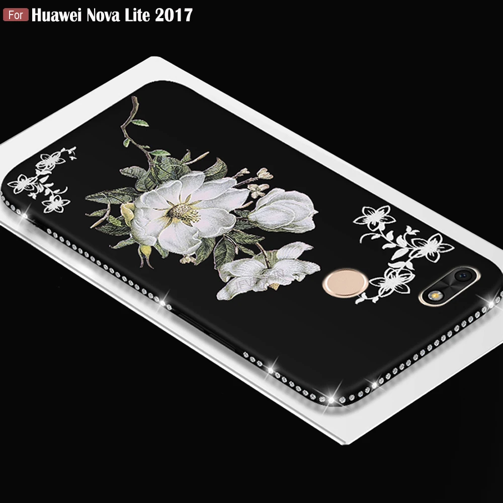 

JFVNSUN Rhinestone Case For Huawei Nova Lite 2017 SLA-L22 Soft TPU 3D Relief Flower Pattern Cover For Huawei Nova Lite 2017 Case