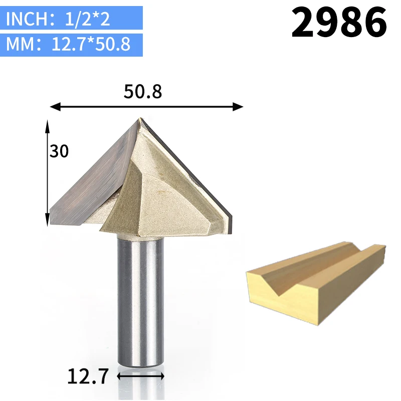 HUHAO 1 шт. 1/" хвостовик двойной фреза для отделки кромки биты для дерева 90 градусов V тип долбежный резак Вольфрам ЧПУ деревообрабатывающий резной инструмент - Длина режущей кромки: 2986