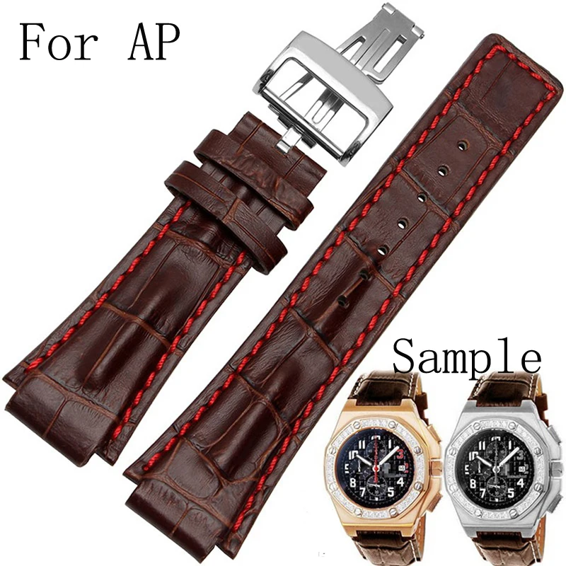 

26MM AP Watchband Brown Genuine Leather Watch Strap Belt Bracelet With Folding Clasp And Logo For AP Watch
