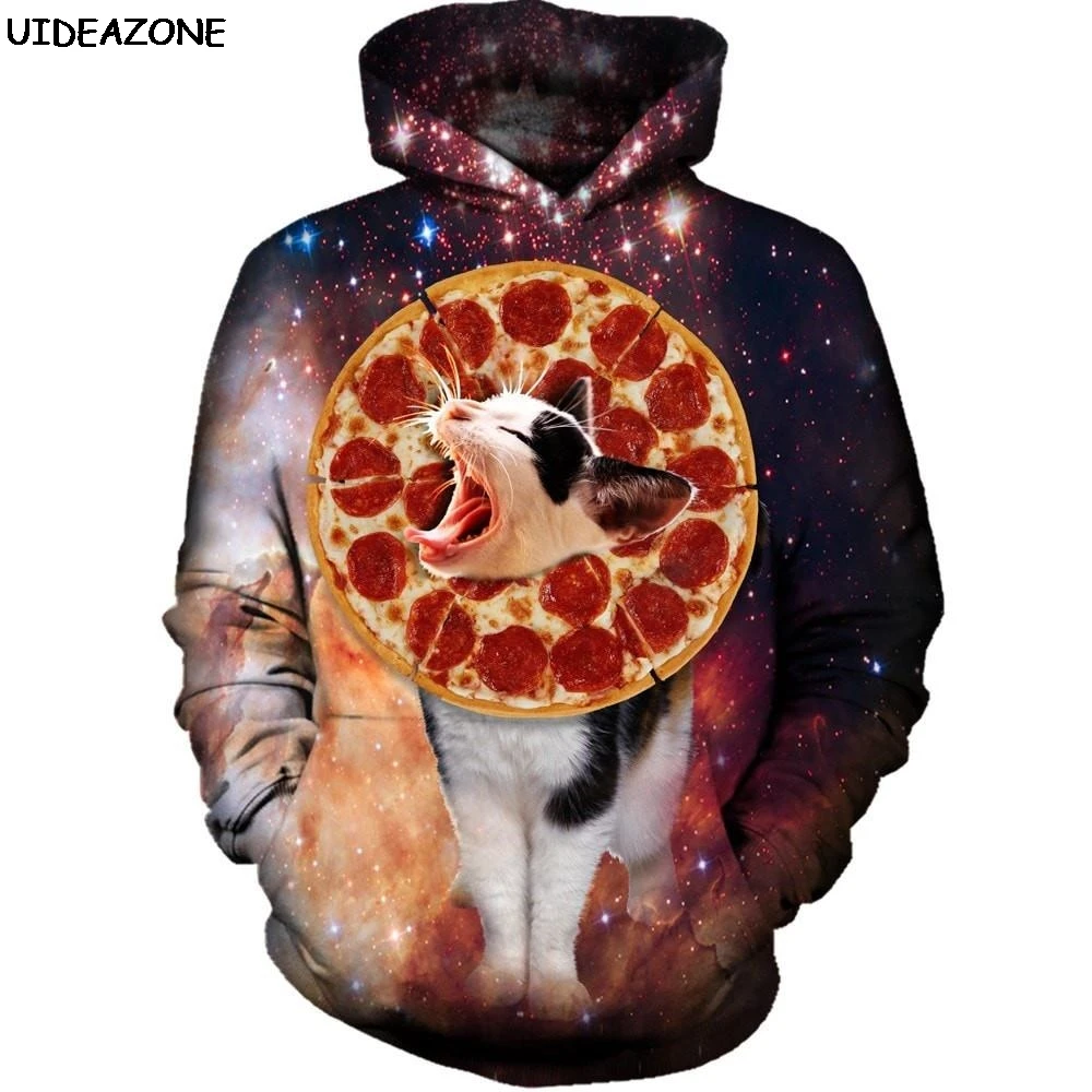 New Space Galaxy Pizza Cat Hoodies Men Women Long Sleeve Hooded