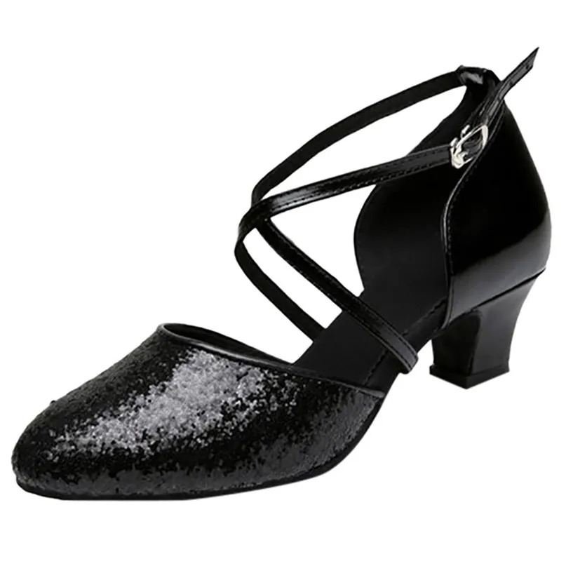 Women Dance Shoes Rumba Waltz Prom Ballroom Latin Salsa Dance Shoes Square Toe Wrap Dancing Shoes 5cm Heel #2P09 (5)
