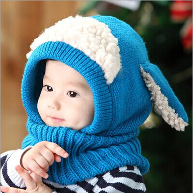 Потрясающая шапка с кроликом, Новое поступление года, зимний модный теплый шерстяной капюшон для маленьких мальчиков и девочек, симпатичный шарф, шапки