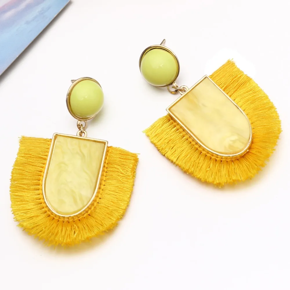 

Hesiod Yellow Tassel Earrings For Women Bohemia Statement Boho Long Dangle Earring Charm Beads Earings Fashion Jewelry