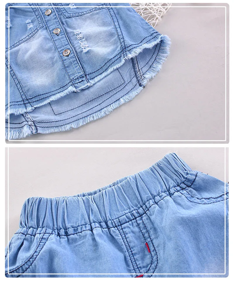 spring girls clothign sets cowboy two-piece suit for girls (5)