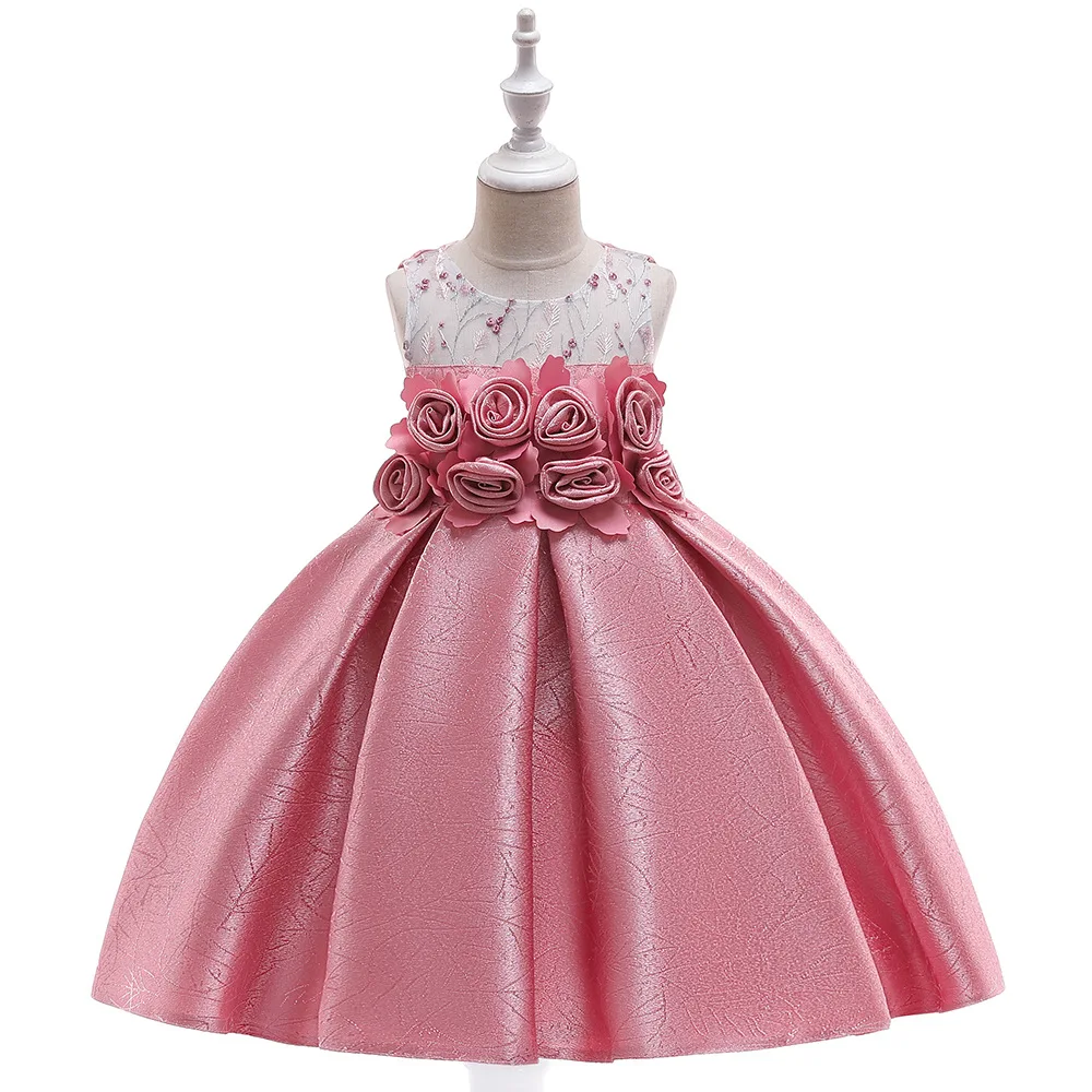 Платье для первого причастия для девочек атласная Flowered трапециевидной формы Нарядные платья праздничные платья Платье для маленькой