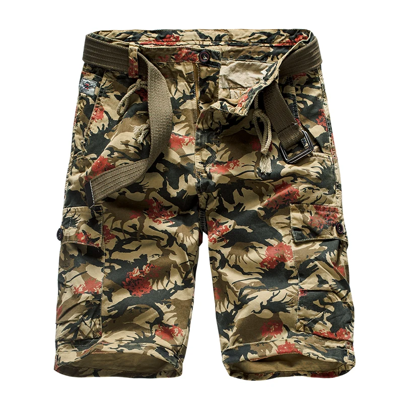 Лето Хороший дизайн для мужчин 100% твил Хлопок slim fit cargo Шорты для женщин с камуфляжным Военная Униформа принты Мода (пояс бесплатно)