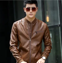 2016 Autumn Casual Men’s Leather Jackets Stand Collar Leather Jackets Men Slim Clothing Soft Sheepskin Leather Clothing