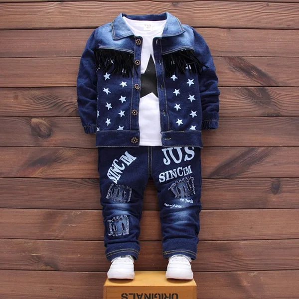 Весна-Осень г.; одежда для маленьких мальчиков; рубашки со звездами; рваные джинсы; брюки; Джинсовая куртка; Детская осенняя одежда; комплекты для девочек; костюм для младенцев - Цвет: Blue