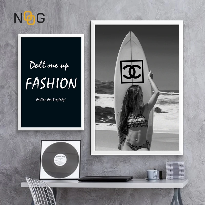

NOOG Fashion Surf Girl Poster Letter Nordic Wall Art Canvas Painting Vogue Posters and Prints Modern Living Room Decor for Home