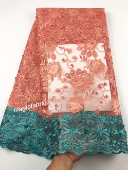 

2019 High-end fashion French Lace Fabric High Quality African Tulle Embroidered flower transparent net Lace Fabric CHY127