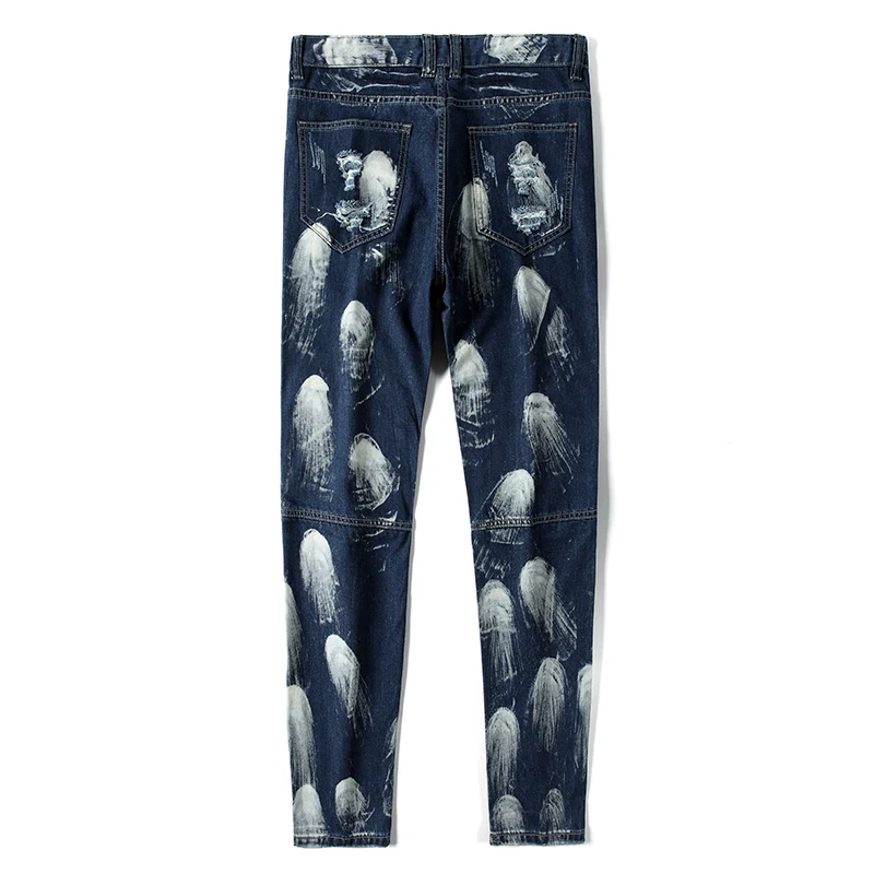 Новый для мужчин джинсы для женщин Европейский и американский стиль колени отверстия Снег цвет модные зауженные мужские джинсы #512