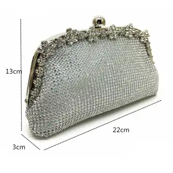 

LJL-New Diamonds Chain Evening Bag Silver Wedding Bags For Bride Women Messenger Party Handbag Elegant Clutch
