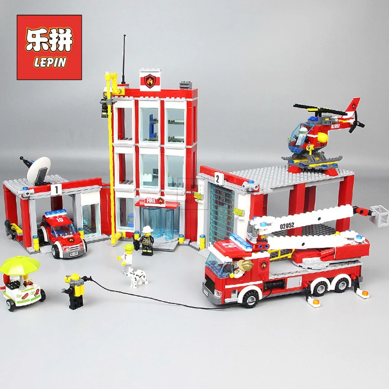 

City Fire Police Staion Rescue Vehicle Helicopter Building Blocks Compatible Legoinglys City 60110 Collectable Toy Lepin 02052