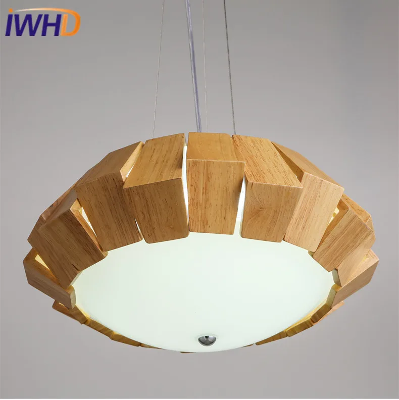 Iwhd madera lampara LED luces colgantes moderna moda calabaza moderna lámpara colgante moda Estilo nórdico dormitorio cocina iluminacion