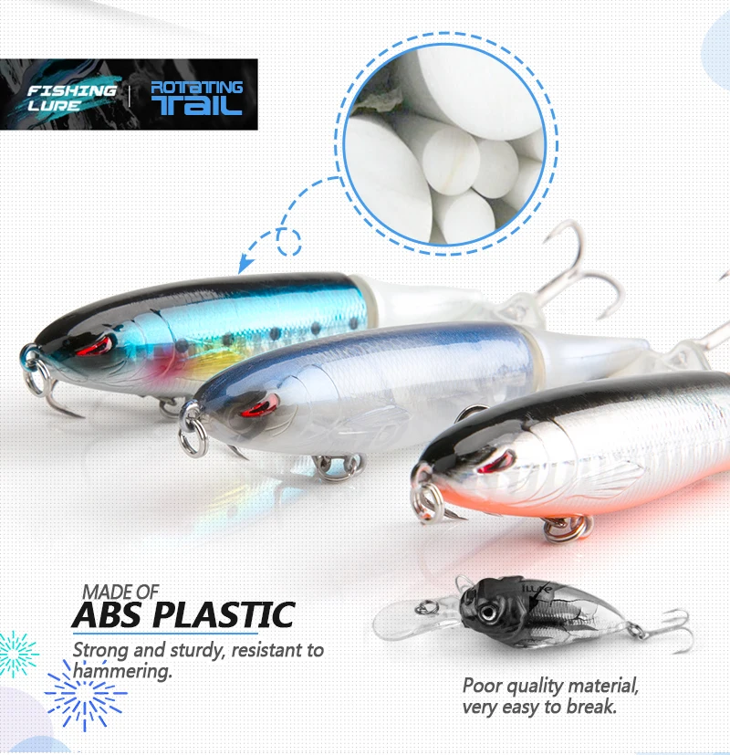 DONQL Minnow Rotating Tail Fishing Lure 10cm 13g With Soft Whirling Tail Treble Hooks Whopper Popper Topwater Fishing Baits      (6)