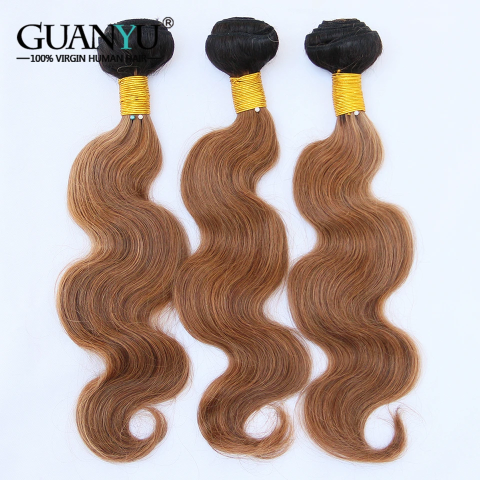 Guanyuhair предварительно цветные человеческие волосы переплетения 1B/30 Омбре перуанские пучки волнистых волос с фронтальным закрытием remy волосы