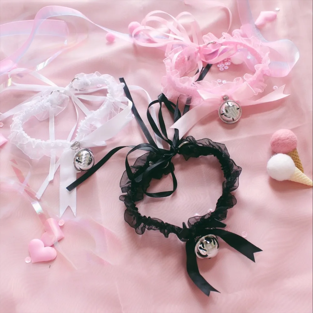 Fashion Kawaii Lolita Lace Floral Jingle Bell Choker sex accessories Handcrafted Ribbon Bow Bowknot Collar Necklace Neckband