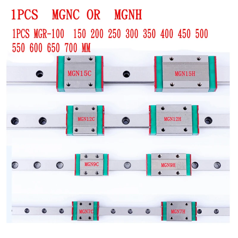 

HXZC cnc parts MGN7 MGN12 MGN15 MGN9 300 350 400 450 500 600 800mm miniature linear rail slide 1pcMGN9 linear guide+1pcMGN9H