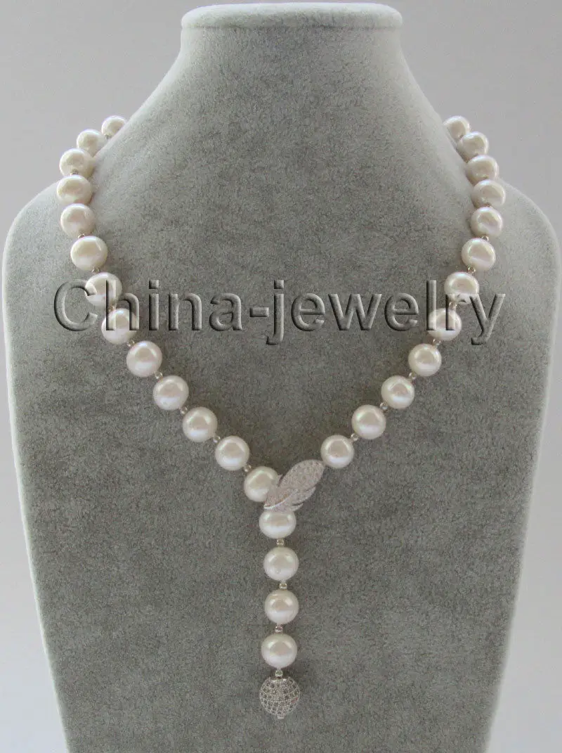 

21" 12mm natural white round freshwater pearl necklace (A0501)