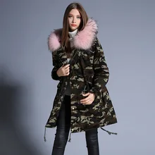 Plus 2016 winter Jacket Women Down Jackets Camouflage raccoon fur collar women’s medium-long Duck down Coat thicken outerwear