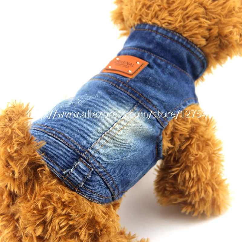 Cool Small Medium Dog Pet Cat Denim Jeans Vest coat shirt jacket For