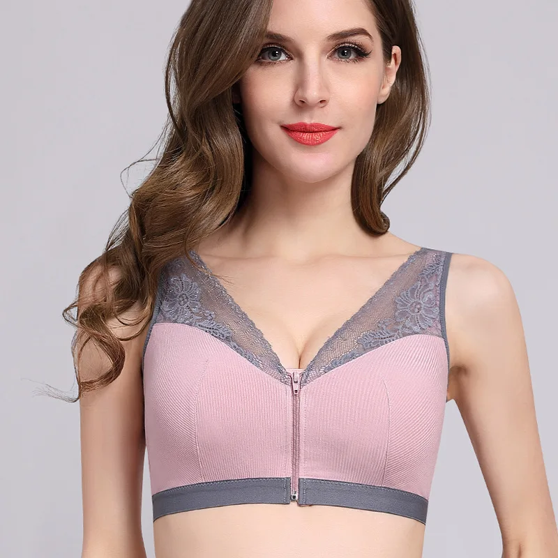 pink colour Кружевной бюстгальтер на молнии бюстгальтер без косточек с застежкой спереди, нижнее белье Для женщин кружева сексуальное женское белье для девочек; Спортивный Бюстгальтер Для девочек переходного Для женщин дышащее с эффектом push-up бюстгальтер - Цвет: pink colour