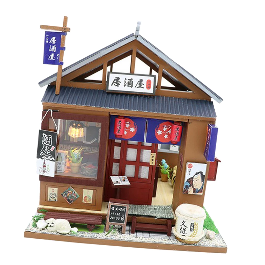 1:24 DIY Miniature Dolls House with Furniture Kit Japanese Styled Izakaya Kids Toy Birthday Gifts