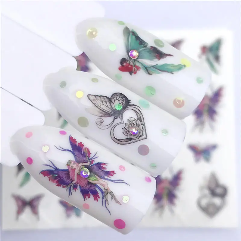 

YWK 1 PC Gradient Nail Decals Water Transfer Sticker Blossom Butterfly Wraps Sliders Adhesive Decorations Manicure