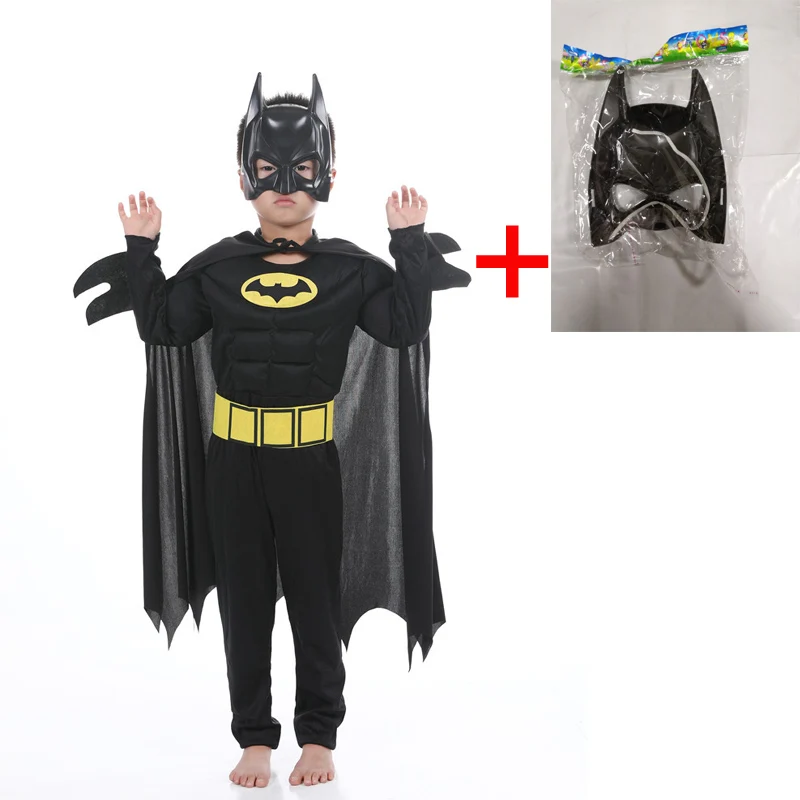 Костюмы Бэтмена с мускулами; Классический Костюм Супермена и Бэтмена для мальчиков на Хэллоуин; детская одежда супергероя - Цвет: Cloth Add mask