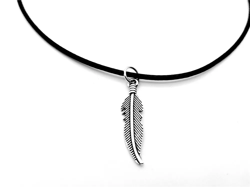 Angel Wings Long Feather Necklace Nature Pot Leaf Vine Necklace Plant Olive Tree Fallen Leaf Leather Rope Necklaces for Womens