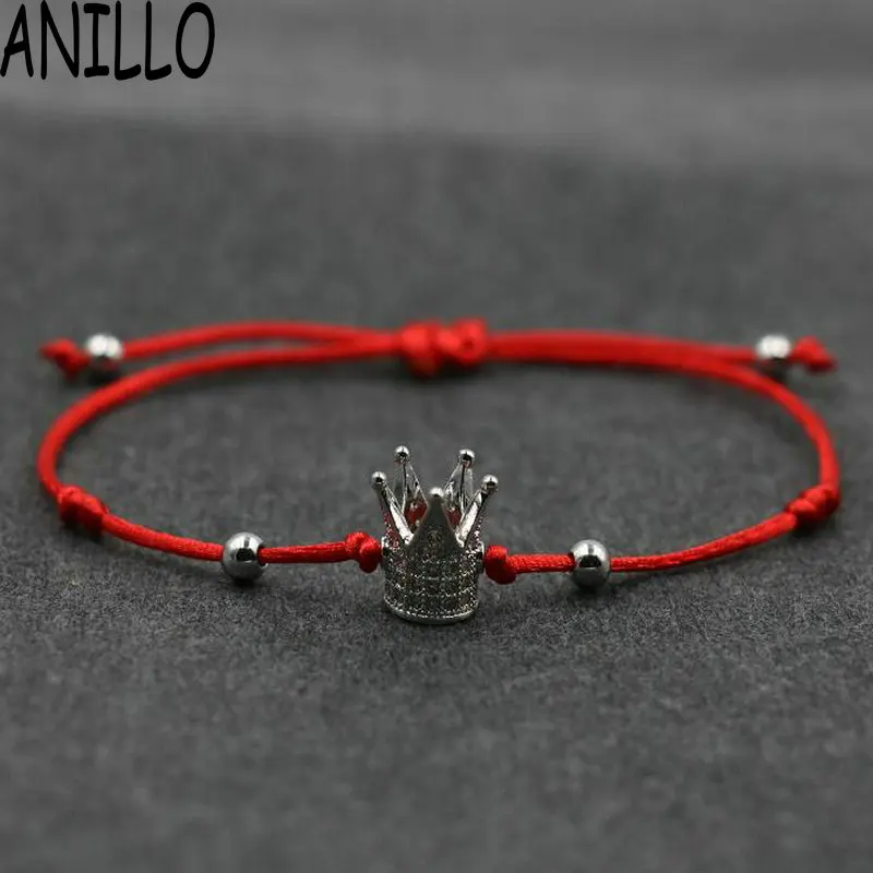 

ANILLO Women Crown Red Rope Thread String Bracelet Lucky Braided Cubic Zirconia Copper Bracelet Adjustable Charms Jewelry