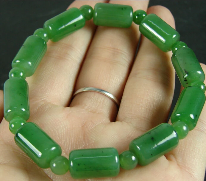 

002014 Certified Natural Green Chinese Hetian Nephrite Jade Elastic hot7) Bracelet