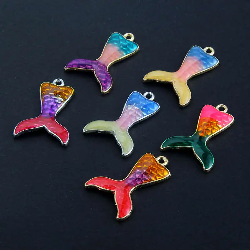 

10pcs /lot Shining Colorful Enamel Mermaid Charms Pendant Fit Earrings Keychain Dangling Charms DIY Making