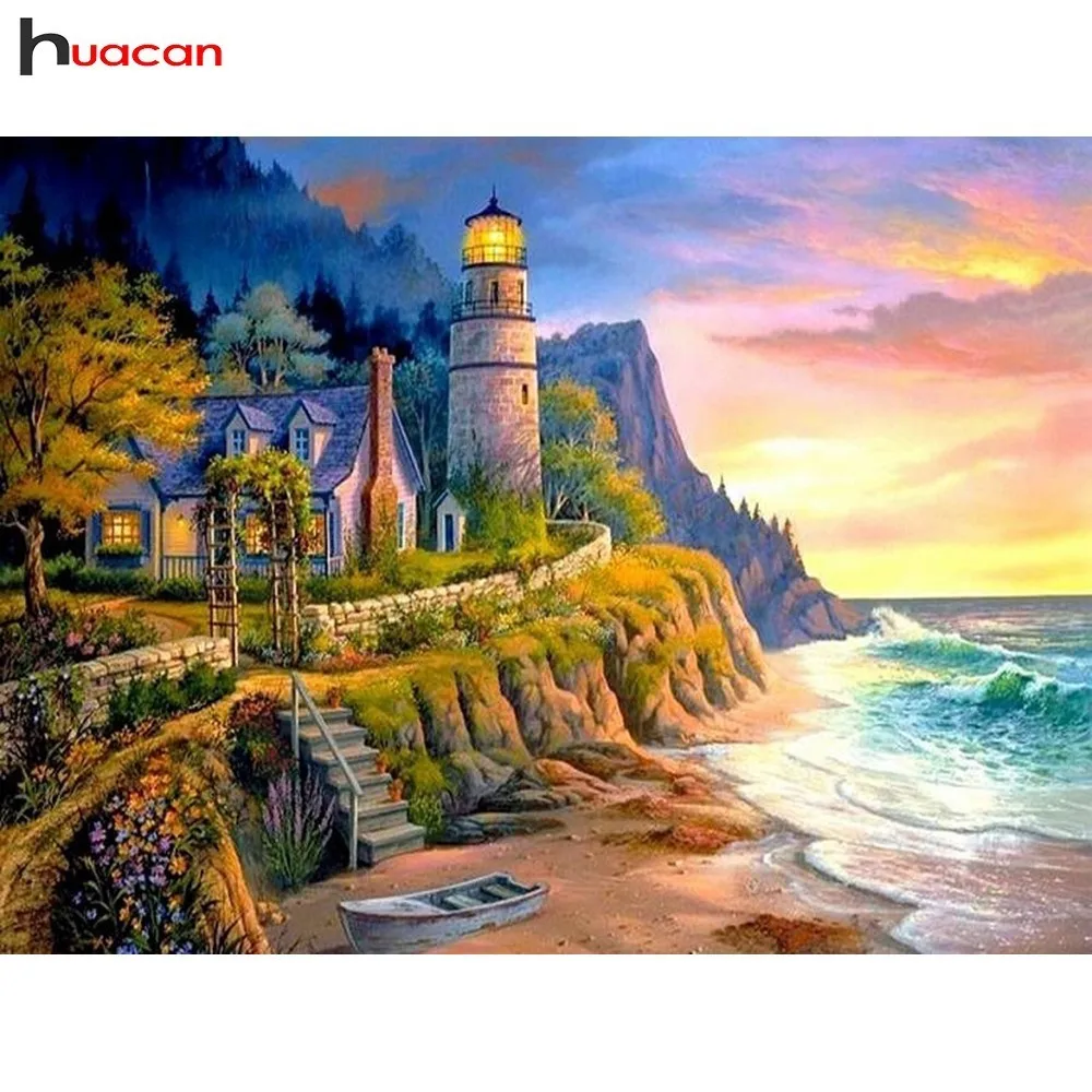 

Huacan Diamond Mosaic Sale Landscape Full Drill Square 5D DIY Seaside Diamond Painting Rhinestones Embroidery With Diamonds Gift
