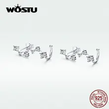 WOSTU,, настоящее 925 пробы, серебряные серьги-гвоздики, Новое поступление, прозрачные, 7 звезд, связанные вместе, серьги для подарка, DXE682