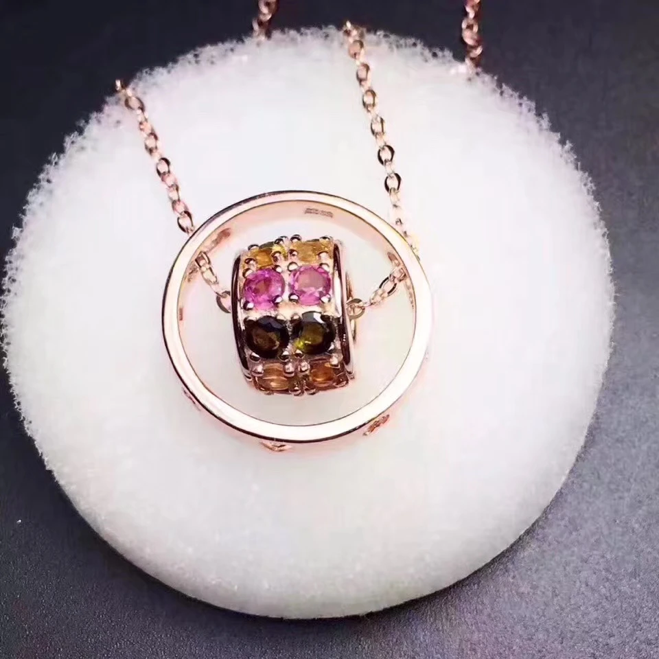 Naturel multicolore tourmaline gem pendentif pierre précieuse naturelle pendentif collier S925 arge