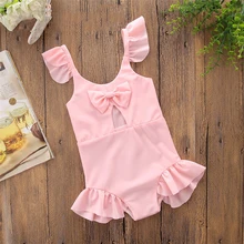 Купальник для девочки розовый купальный костюм с бантом цельный хлопковый купальный костюм детский слитный купальник Детская купальная одежда